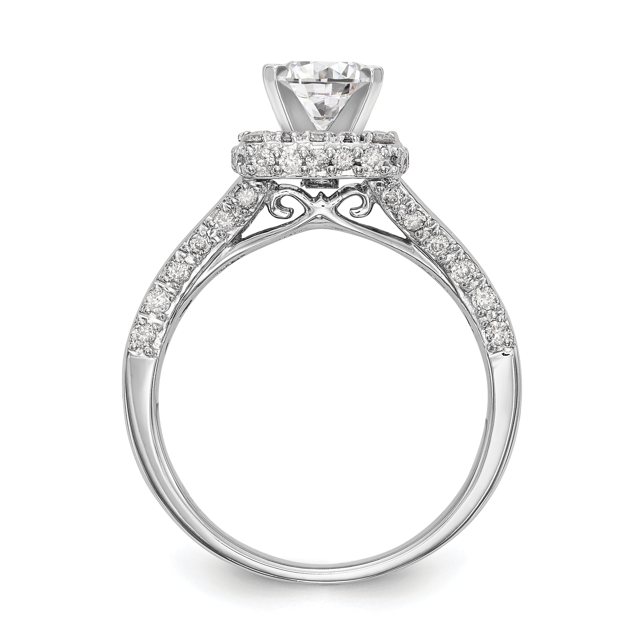 14K Weißgold Verlobungsring mit Kissenschliff-Halo aus simulierten Diamanten und Krappenfassung