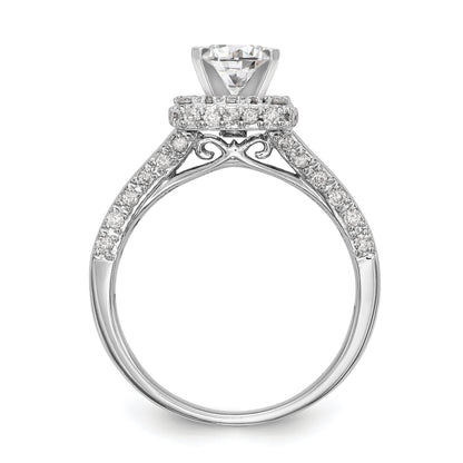 14K Weißgold Verlobungsring mit Kissenschliff-Halo aus simulierten Diamanten und Krappenfassung