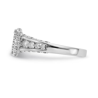 14K Weißgold Verlobungsring mit Kissenschliff-Halo aus simulierten Diamanten und Krappenfassung