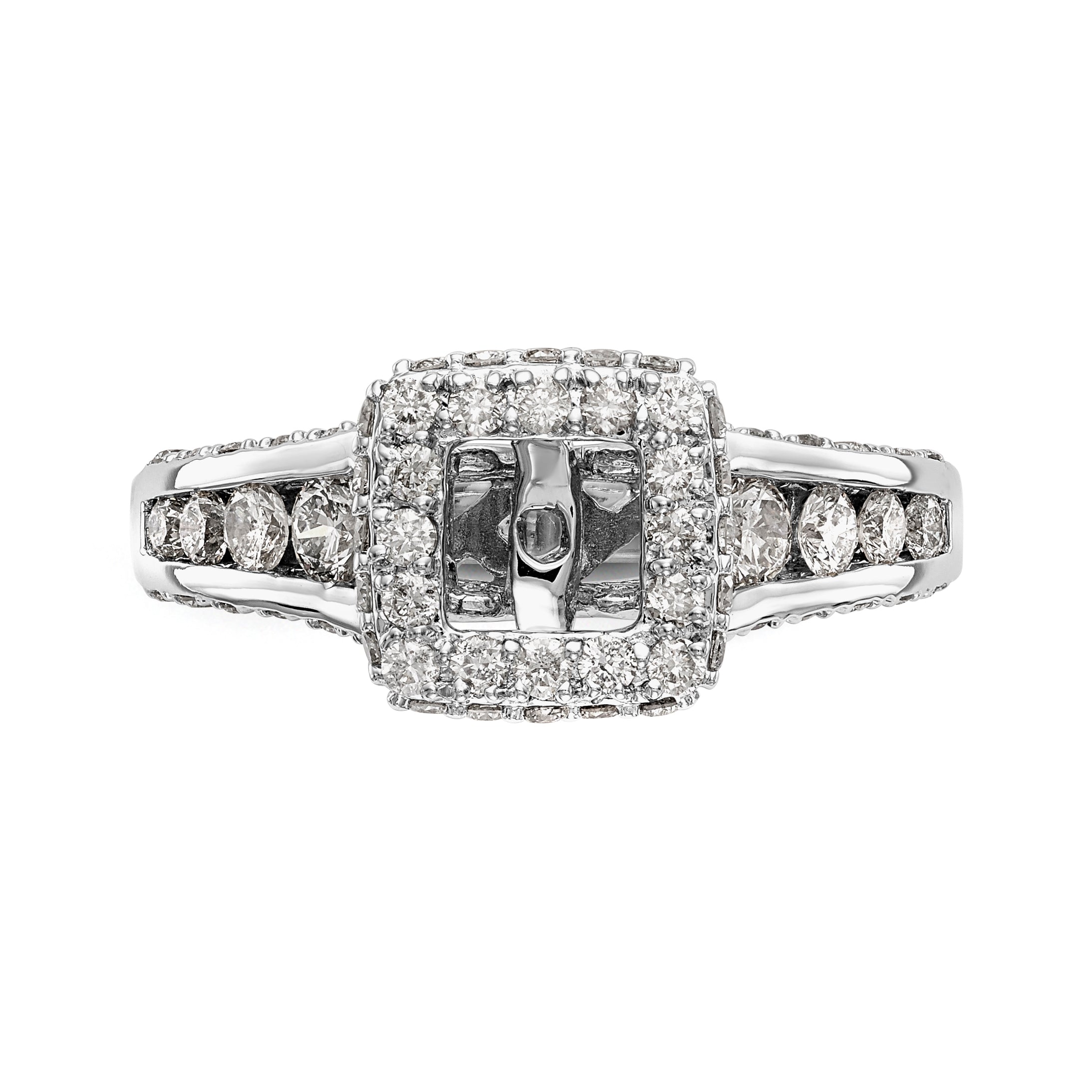 14K Weißgold Verlobungsring mit Kissenschliff-Halo aus simulierten Diamanten und Krappenfassung