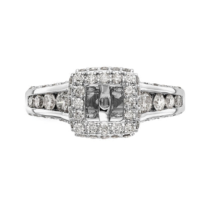 14K Weißgold Verlobungsring mit Kissenschliff-Halo aus simulierten Diamanten und Krappenfassung