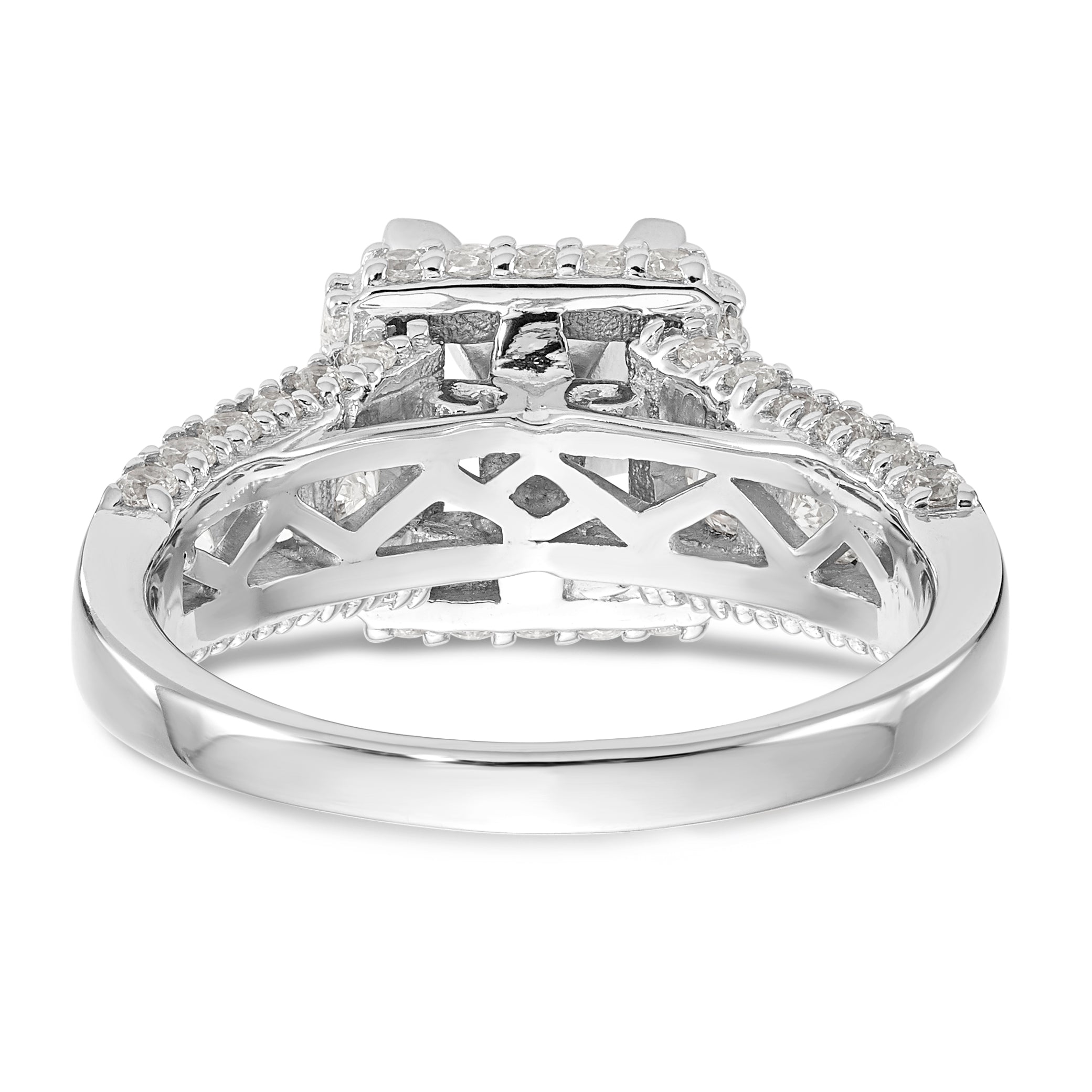 14K Weißgold Verlobungsring mit Kissenschliff-Halo aus simulierten Diamanten und Krappenfassung