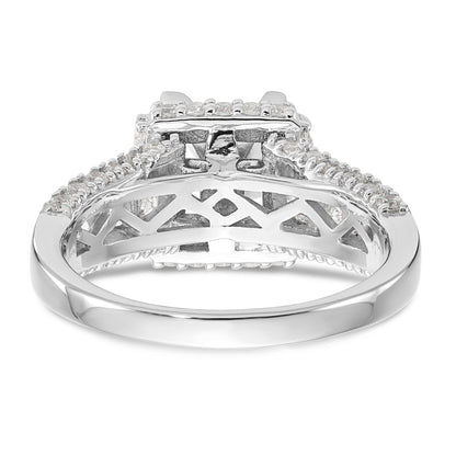 14K Weißgold Verlobungsring mit Kissenschliff-Halo aus simulierten Diamanten und Krappenfassung