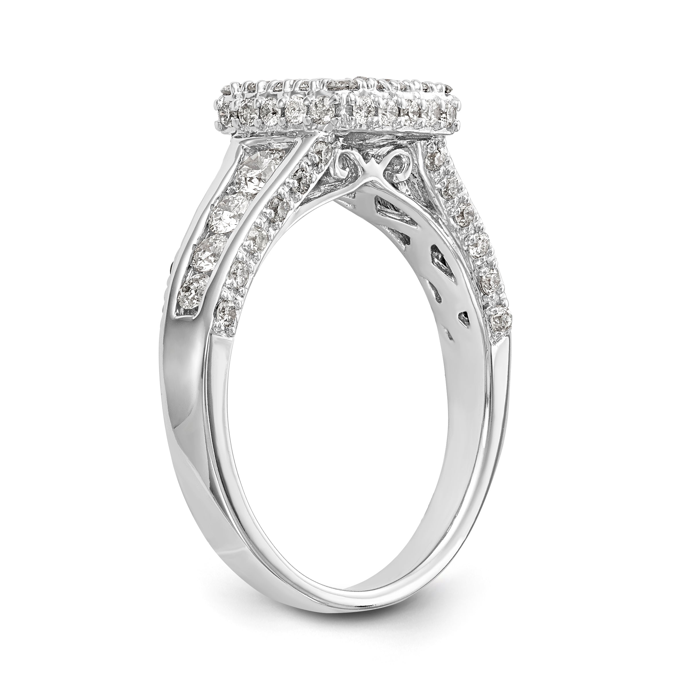 14K Weißgold Verlobungsring mit Kissenschliff-Halo aus simulierten Diamanten und Krappenfassung