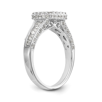 14K Weißgold Verlobungsring mit Kissenschliff-Halo aus simulierten Diamanten und Krappenfassung