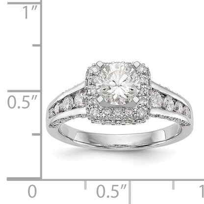 14K Weißgold Verlobungsring mit Kissenschliff-Halo aus simulierten Diamanten und Krappenfassung
