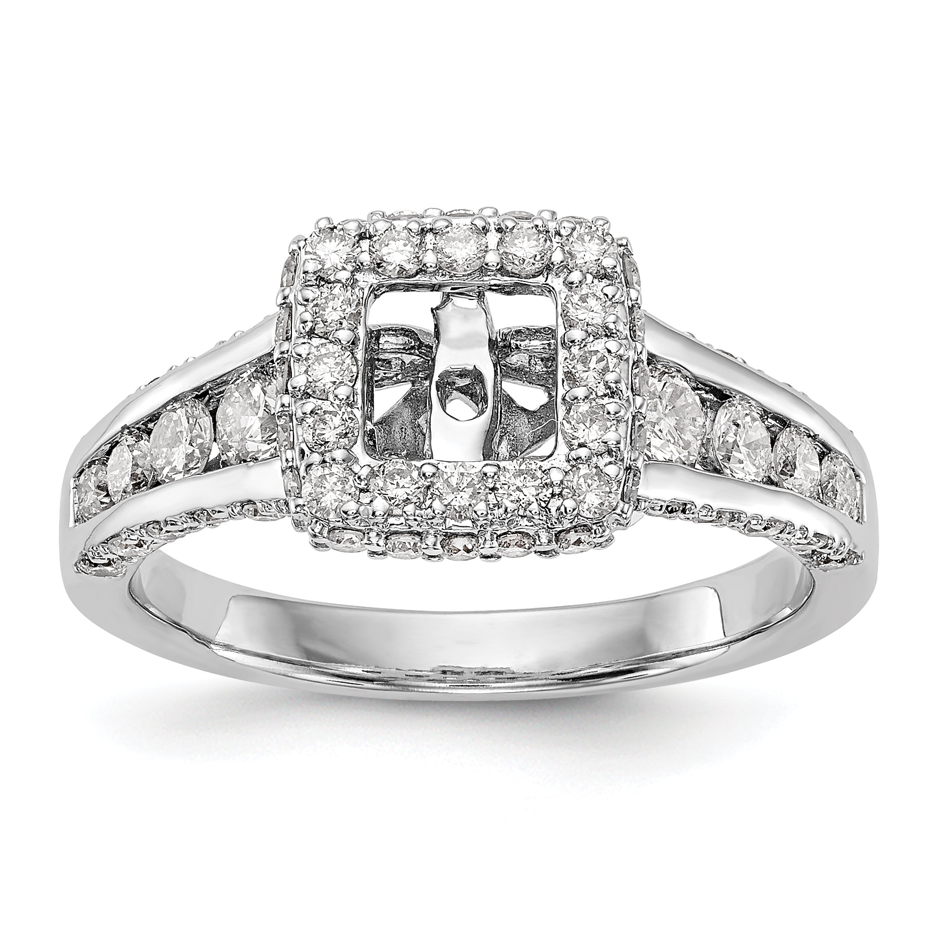 14K Weißgold Verlobungsring mit Kissenschliff-Halo aus simulierten Diamanten und Krappenfassung