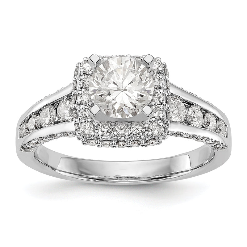 14K Weißgold Verlobungsring mit Kissenschliff-Halo aus simulierten Diamanten und Krappenfassung