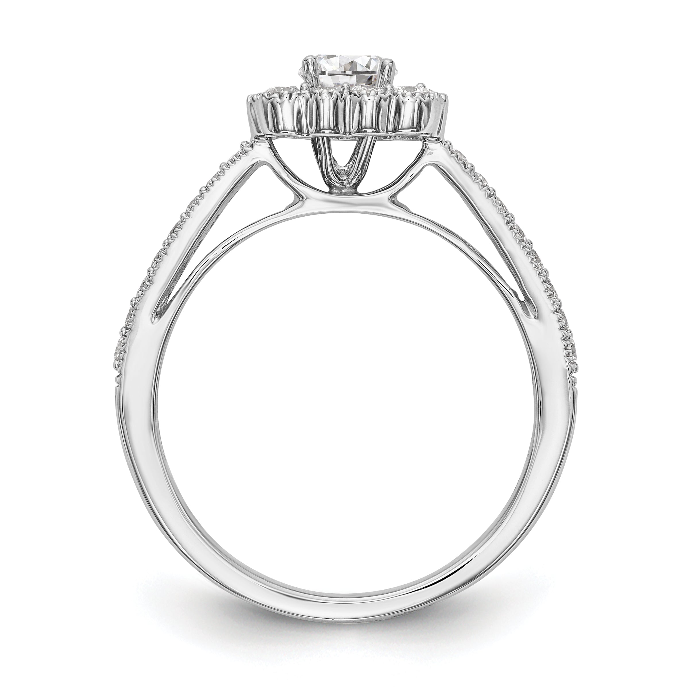 14K Weißgold Verlobungsring mit Halo und simuliertem Diamant im Kissenschliff