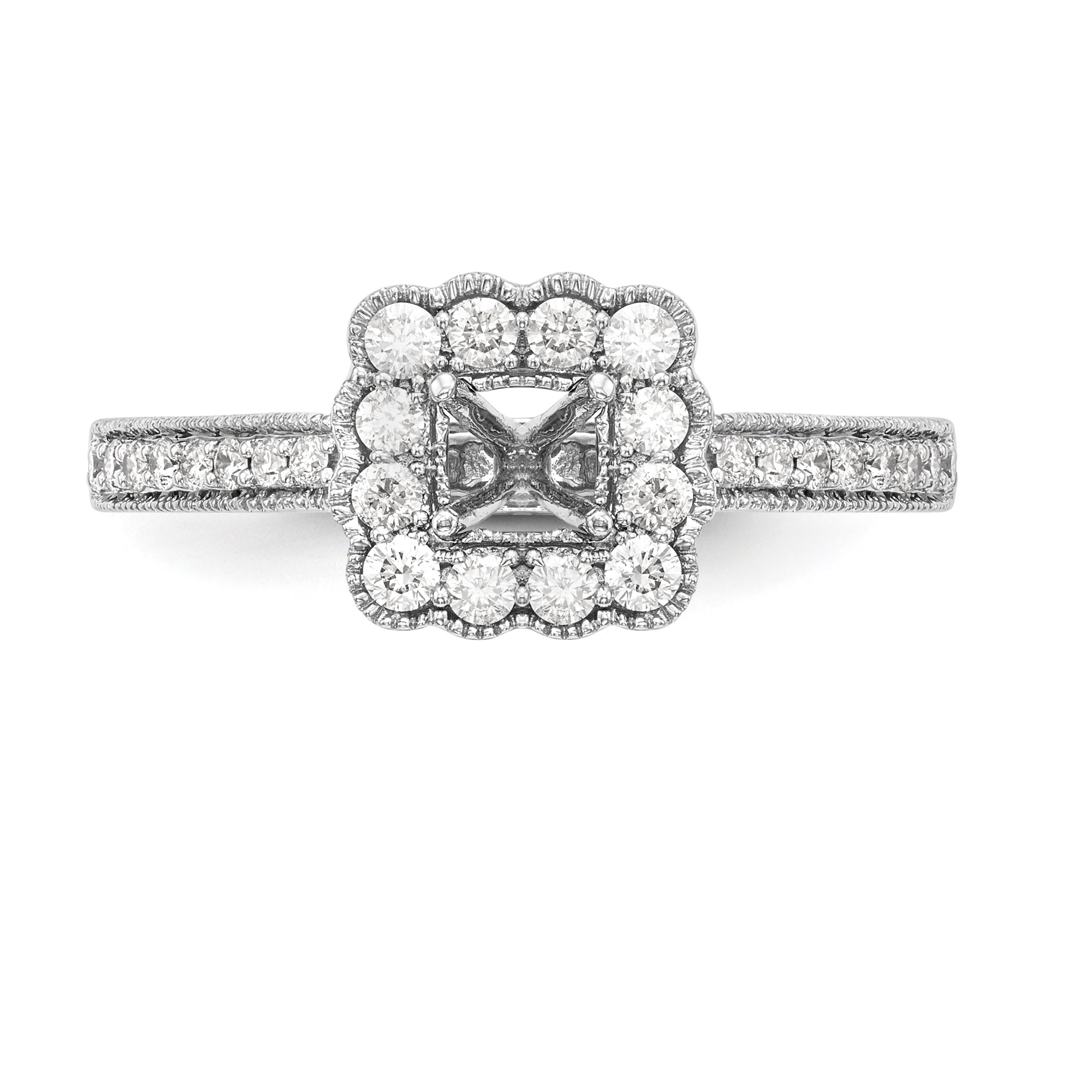 14K Weißgold Verlobungsring mit Halo und simuliertem Diamant im Kissenschliff
