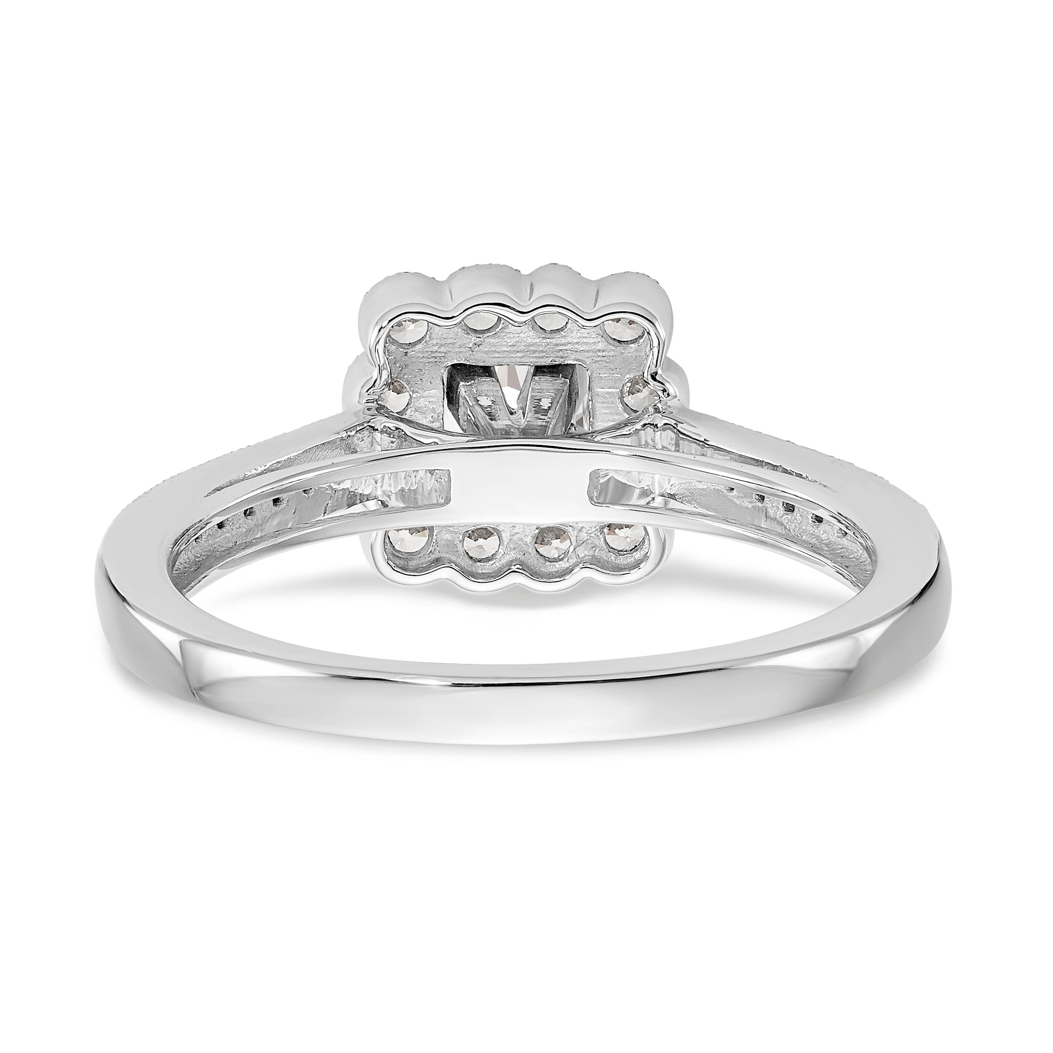 14K Weißgold Verlobungsring mit Halo und simuliertem Diamant im Kissenschliff