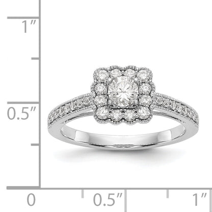 14K Weißgold Verlobungsring mit Halo und simuliertem Diamant im Kissenschliff