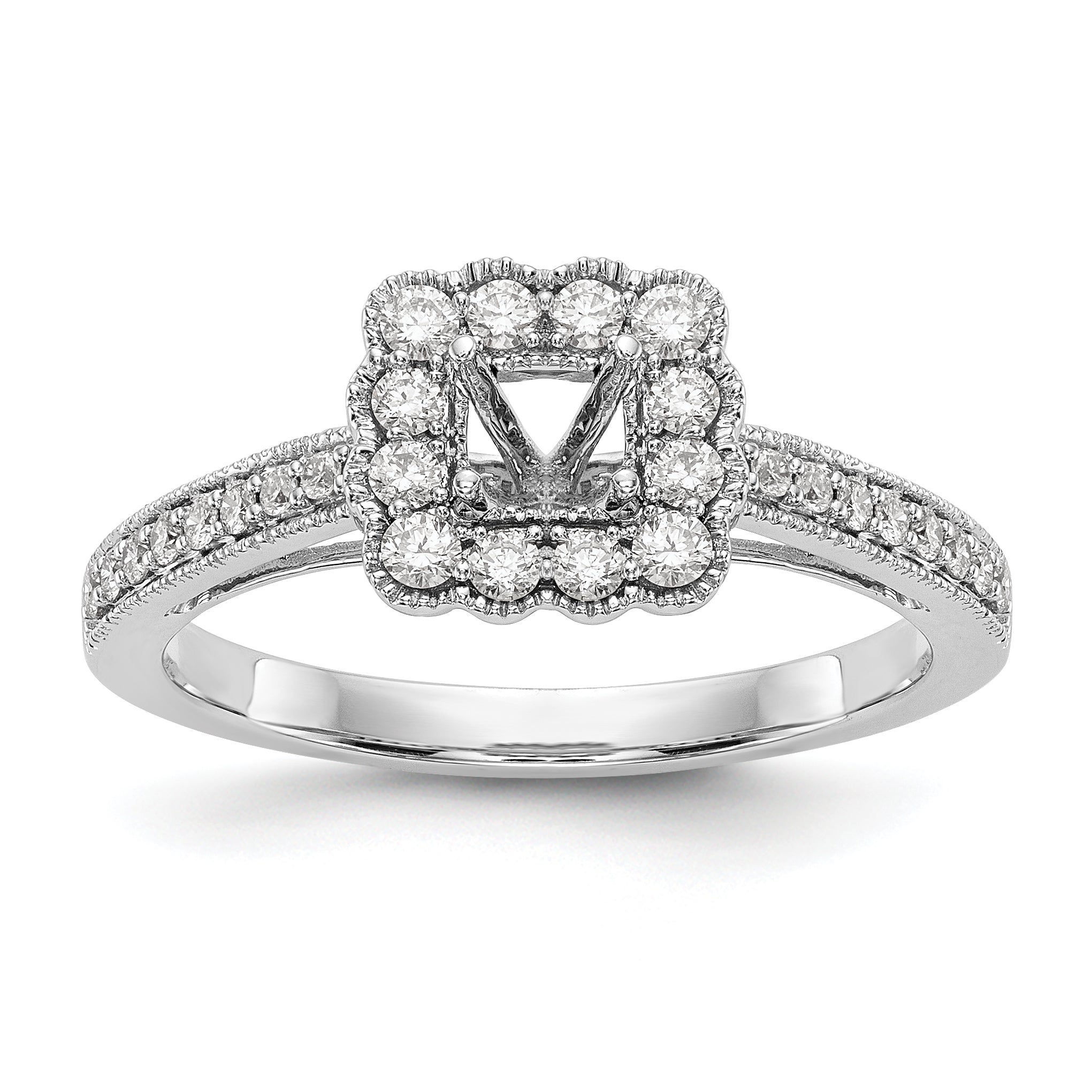 14K Weißgold Verlobungsring mit Halo und simuliertem Diamant im Kissenschliff