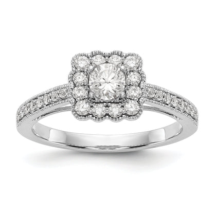 14K Weißgold Verlobungsring mit Halo und simuliertem Diamant im Kissenschliff