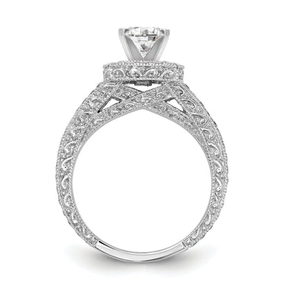 14K Weißgold Verlobungsring mit Kissenschliff-Halo und Krappen-gefassten Diamantsimulanten