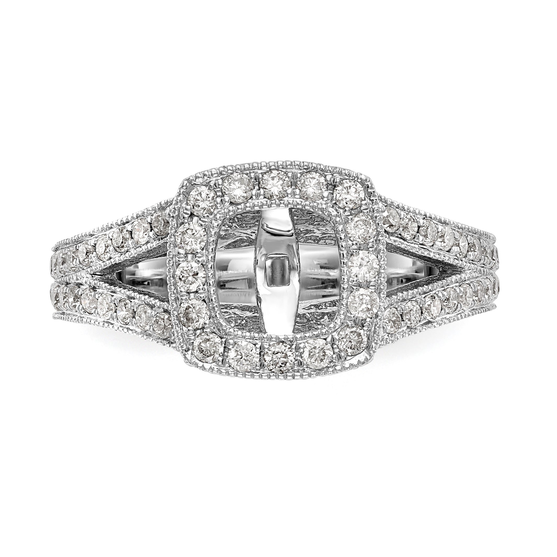 14K Weißgold Verlobungsring mit Kissenschliff-Halo und Krappen-gefassten Diamantsimulanten