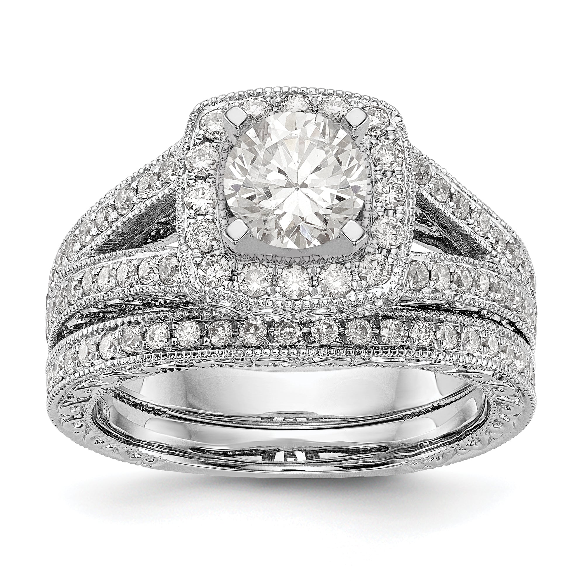 14K Weißgold Verlobungsring mit Kissenschliff-Halo und Krappen-gefassten Diamantsimulanten