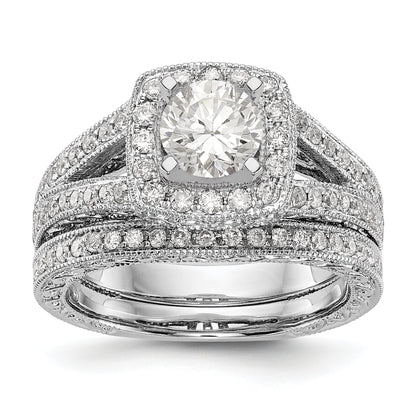 14K Weißgold Verlobungsring mit Kissenschliff-Halo und Krappen-gefassten Diamantsimulanten
