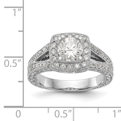 14K Weißgold Verlobungsring mit Kissenschliff-Halo und Krappen-gefassten Diamantsimulanten