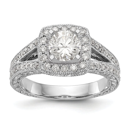 14K Weißgold Verlobungsring mit Kissenschliff-Halo und Krappen-gefassten Diamantsimulanten