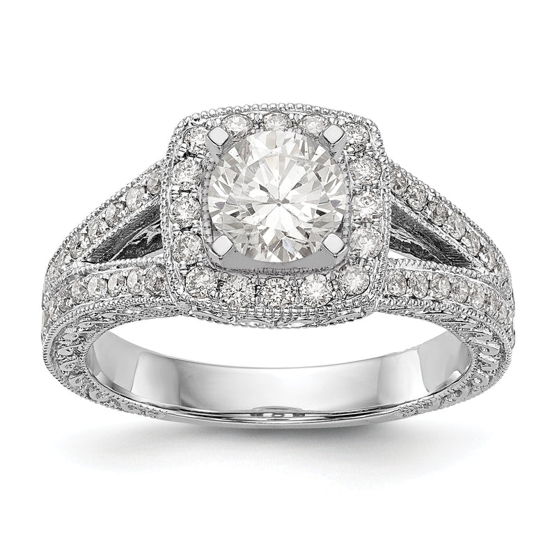 14K Weißgold Verlobungsring mit Kissenschliff-Halo und Krappen-gefassten Diamantsimulanten