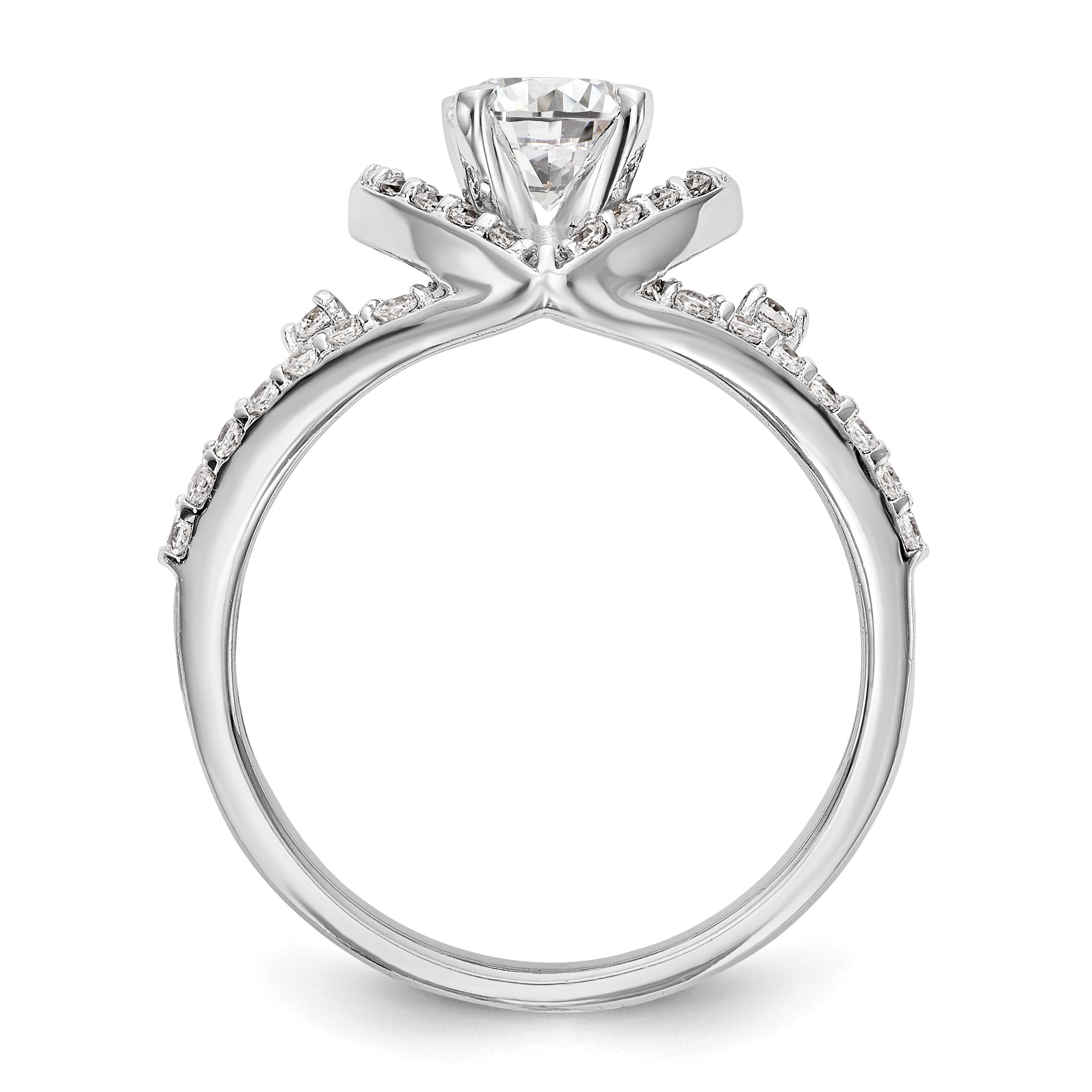 Verlobungsring aus 14K Weißgold mit Krappenfassung, simuliertem Diamant im Kissenschliff und Halo