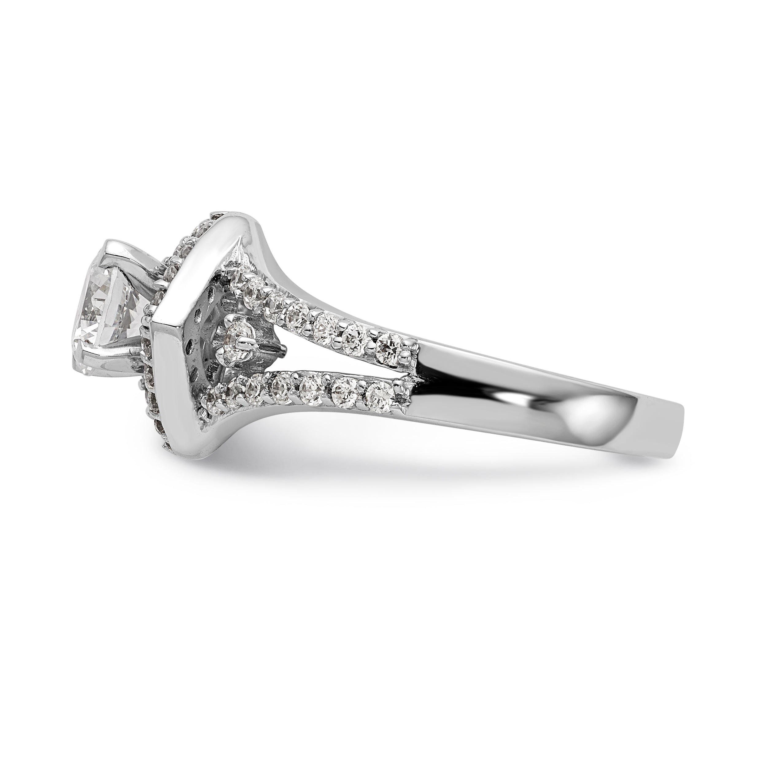 Verlobungsring aus 14K Weißgold mit Krappenfassung, simuliertem Diamant im Kissenschliff und Halo