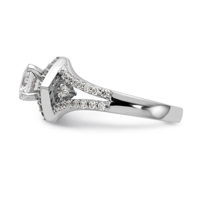 Verlobungsring aus 14K Weißgold mit Krappenfassung, simuliertem Diamant im Kissenschliff und Halo