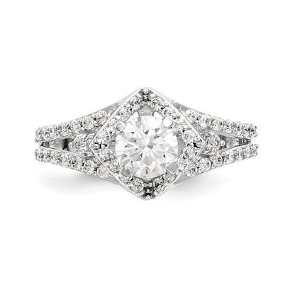 Verlobungsring aus 14K Weißgold mit Krappenfassung, simuliertem Diamant im Kissenschliff und Halo