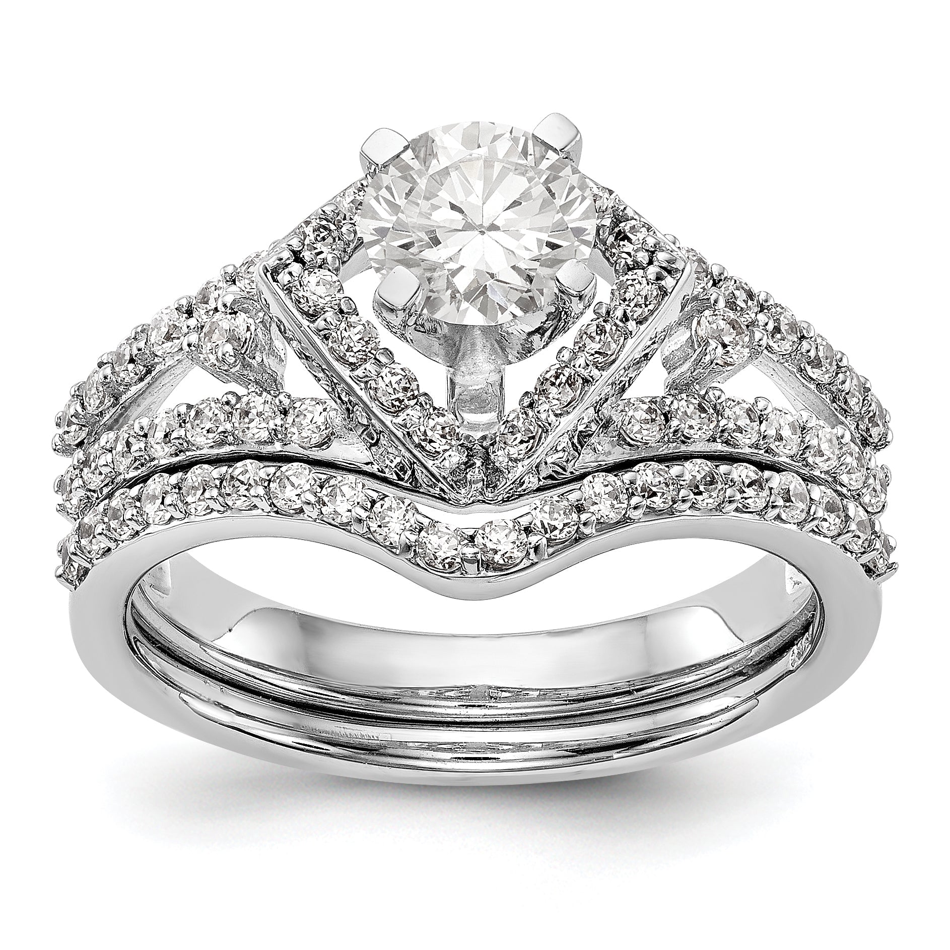 Verlobungsring aus 14K Weißgold mit Krappenfassung, simuliertem Diamant im Kissenschliff und Halo