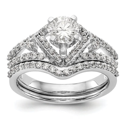 Verlobungsring aus 14K Weißgold mit Krappenfassung, simuliertem Diamant im Kissenschliff und Halo