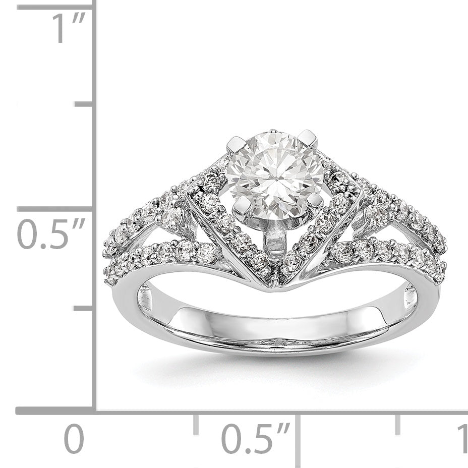 Verlobungsring aus 14K Weißgold mit Krappenfassung, simuliertem Diamant im Kissenschliff und Halo