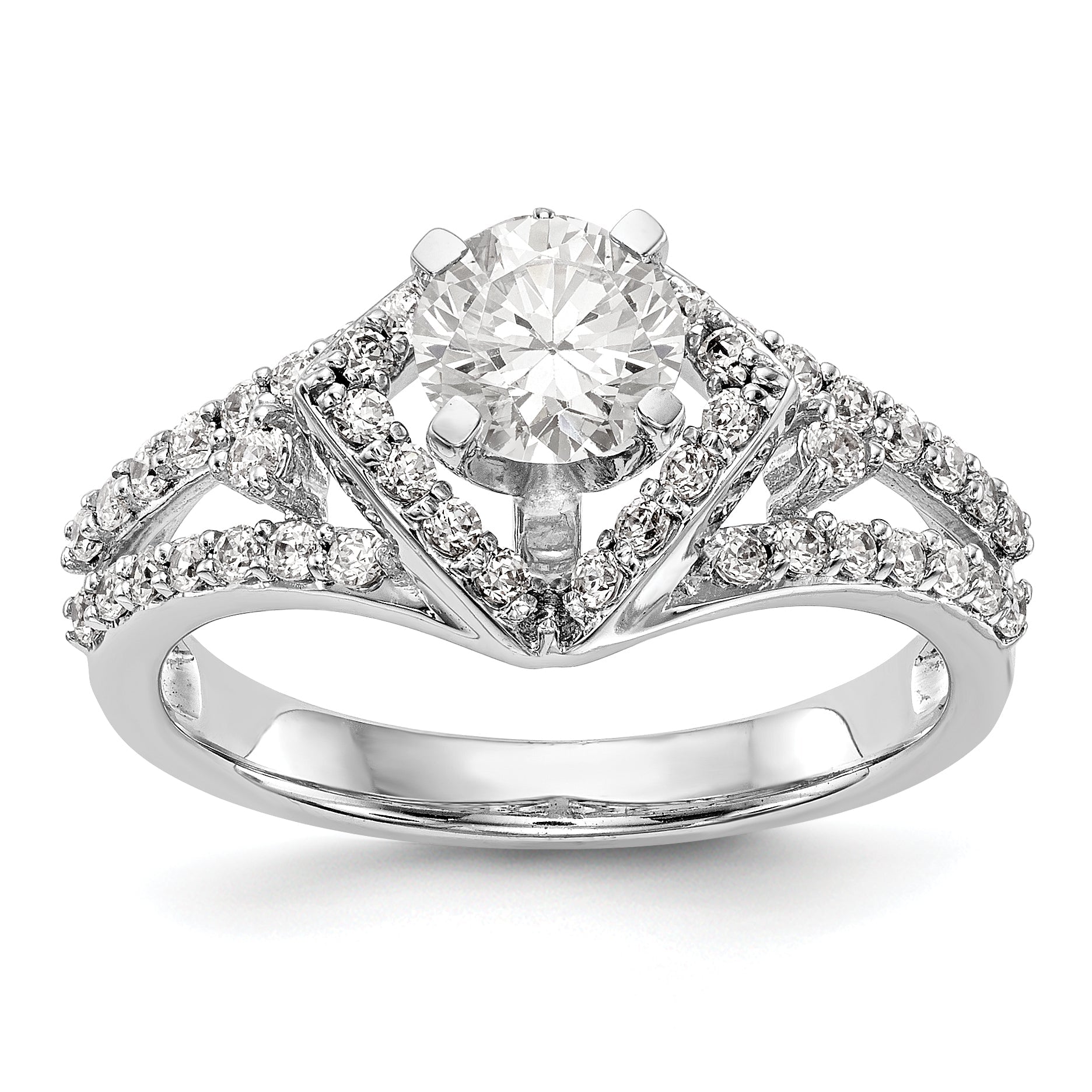 Verlobungsring aus 14K Weißgold mit Krappenfassung, simuliertem Diamant im Kissenschliff und Halo