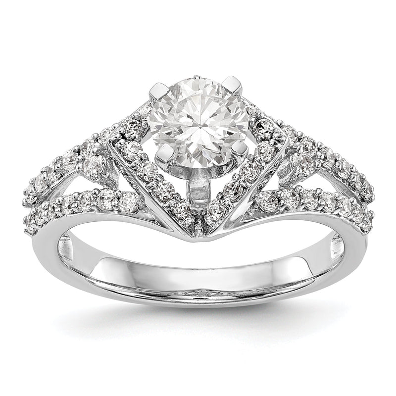 Verlobungsring aus 14K Weißgold mit Krappenfassung, simuliertem Diamant im Kissenschliff und Halo