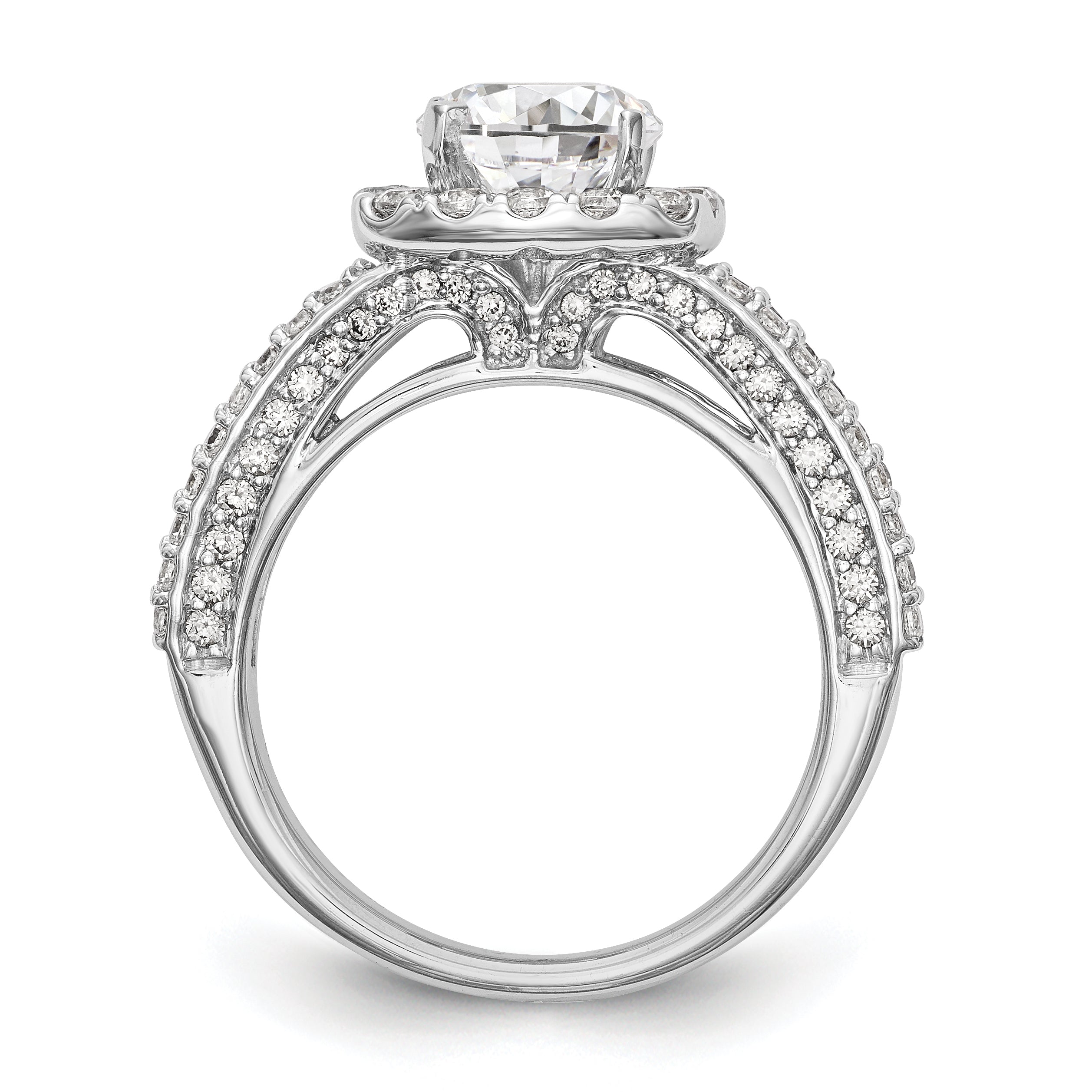 14 Karat Weißgold Verlobungsring mit Kissenschliff-Halo aus simulierten Diamanten mit Krappenfassung