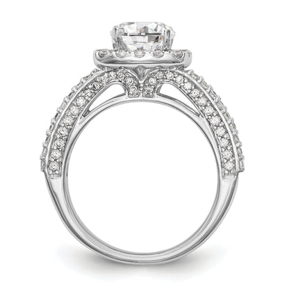 14 Karat Weißgold Verlobungsring mit Kissenschliff-Halo aus simulierten Diamanten mit Krappenfassung