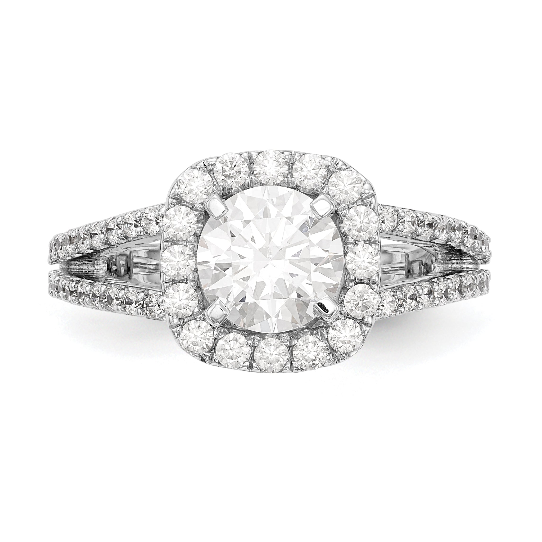 14 Karat Weißgold Verlobungsring mit Kissenschliff-Halo aus simulierten Diamanten mit Krappenfassung