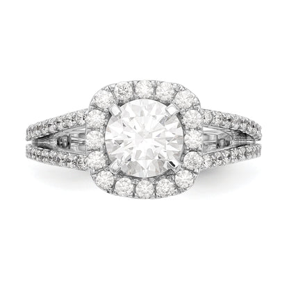 14 Karat Weißgold Verlobungsring mit Kissenschliff-Halo aus simulierten Diamanten mit Krappenfassung