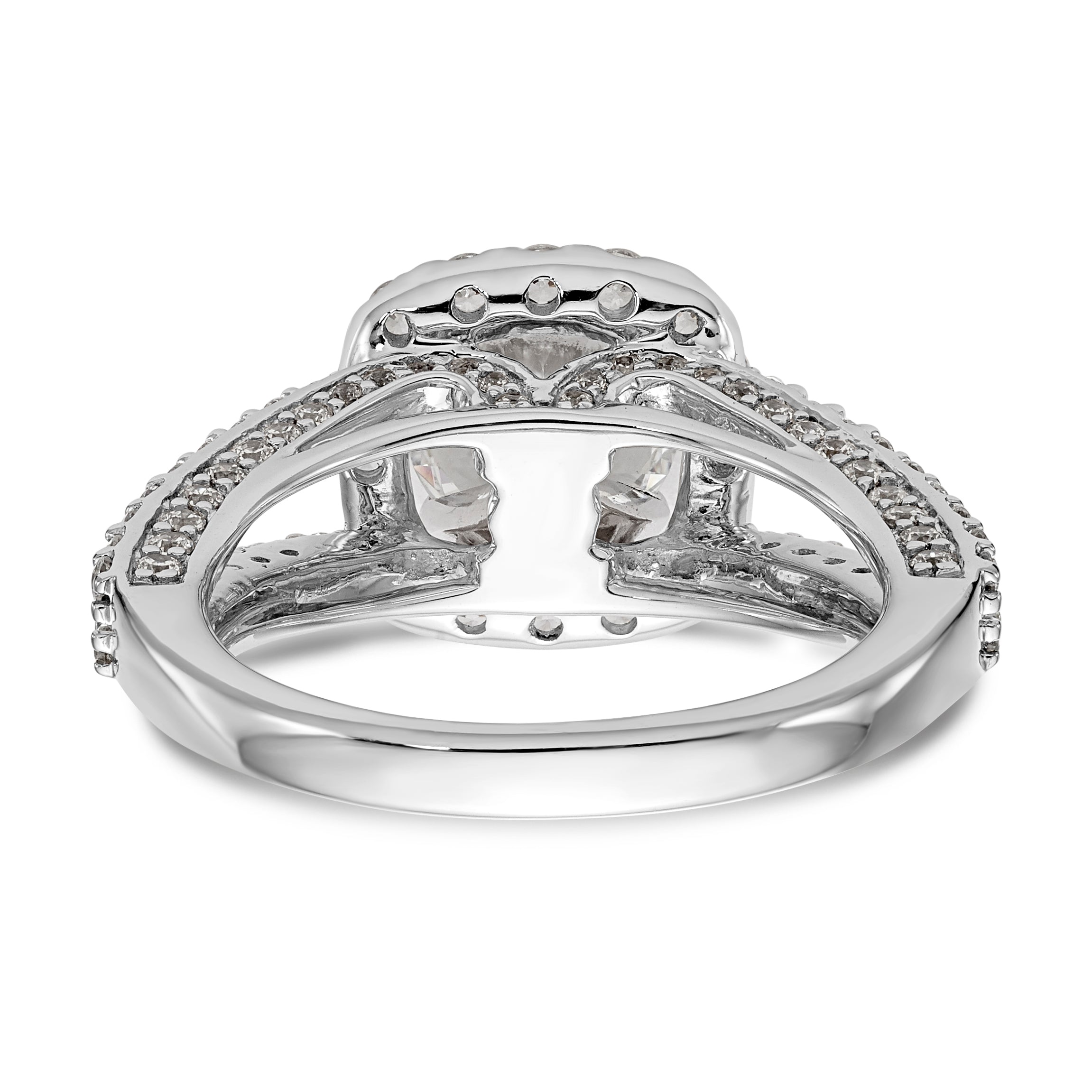 14 Karat Weißgold Verlobungsring mit Kissenschliff-Halo aus simulierten Diamanten mit Krappenfassung
