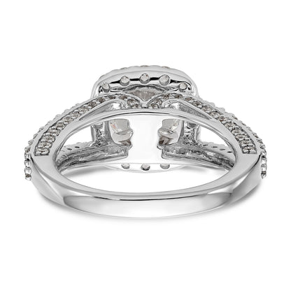 14 Karat Weißgold Verlobungsring mit Kissenschliff-Halo aus simulierten Diamanten mit Krappenfassung