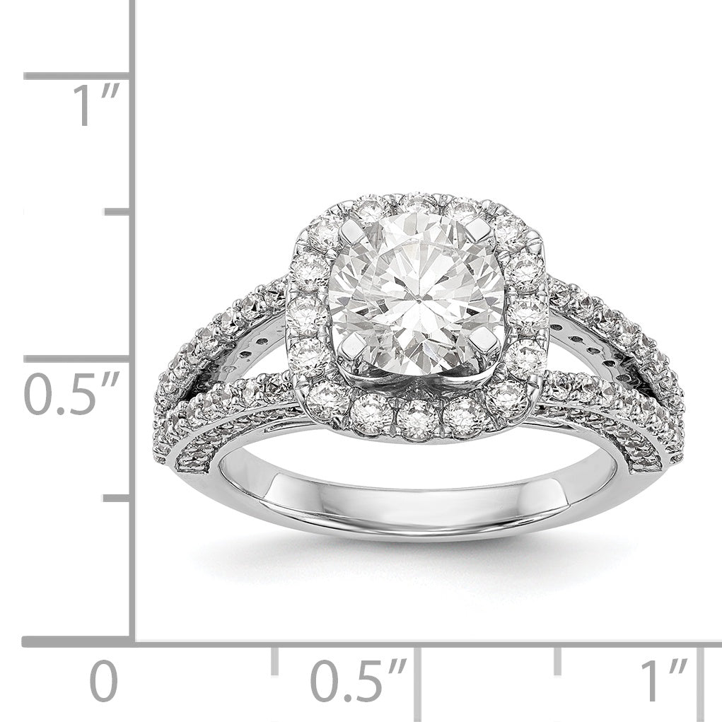 14 Karat Weißgold Verlobungsring mit Kissenschliff-Halo aus simulierten Diamanten mit Krappenfassung