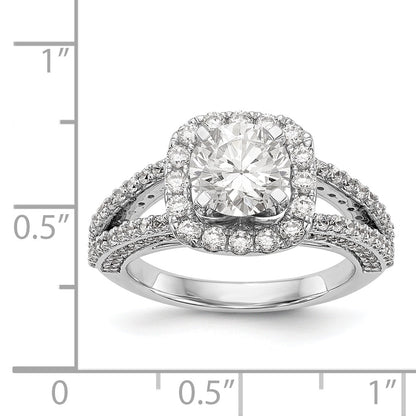 14 Karat Weißgold Verlobungsring mit Kissenschliff-Halo aus simulierten Diamanten mit Krappenfassung