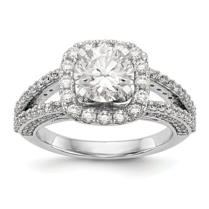 14 Karat Weißgold Verlobungsring mit Kissenschliff-Halo aus simulierten Diamanten mit Krappenfassung