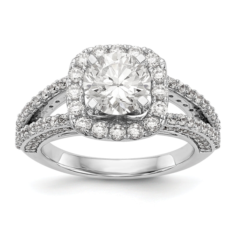 14 Karat Weißgold Verlobungsring mit Kissenschliff-Halo aus simulierten Diamanten mit Krappenfassung
