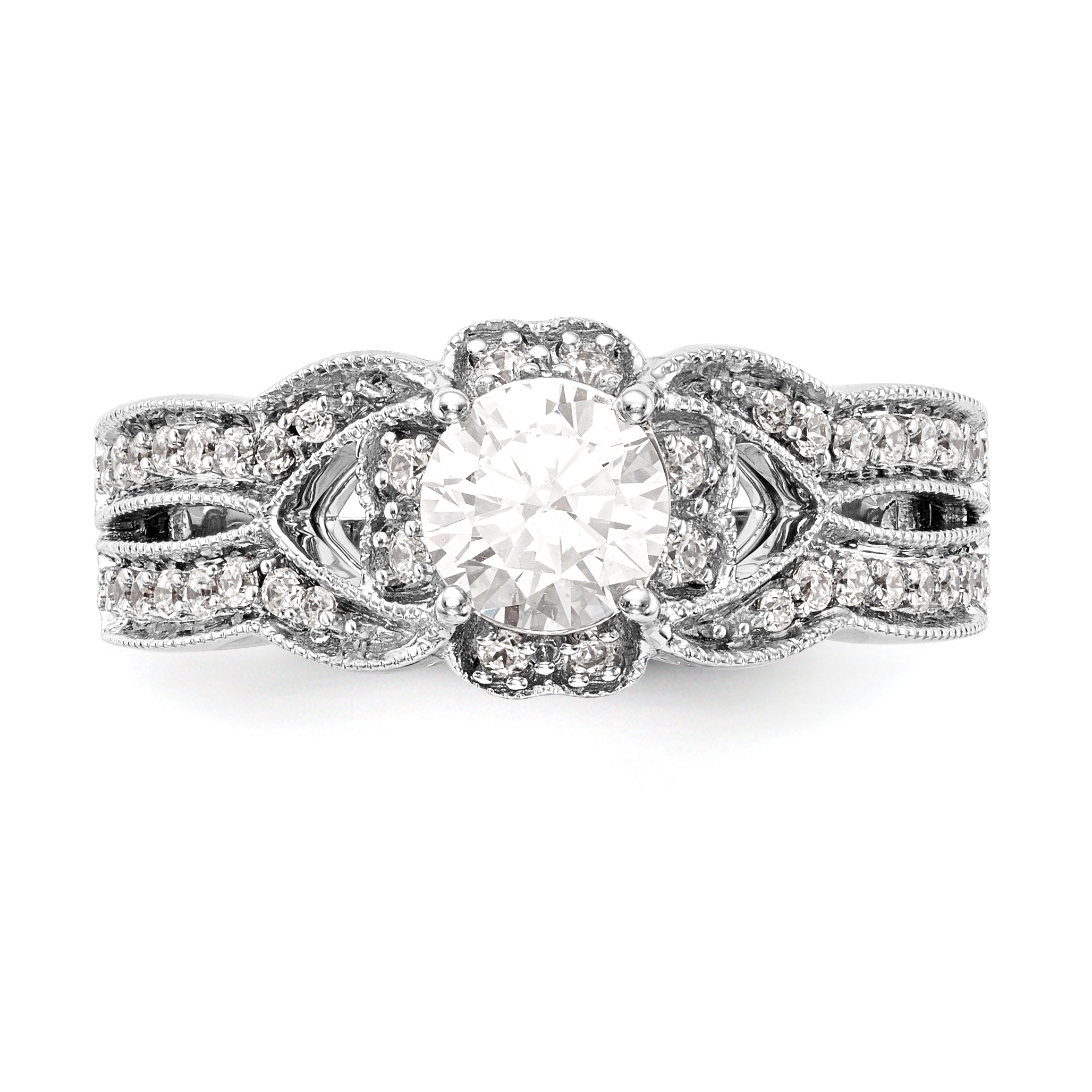 14K Weißgold Verlobungsring mit Halo aus Diamant-Simulanten