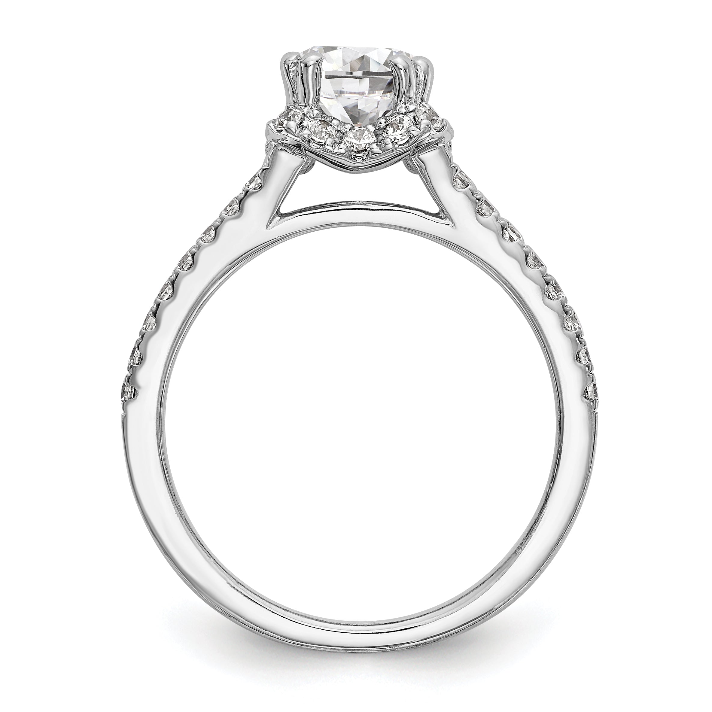 14K Weißgold Verlobungsring mit rundem simuliertem Diamanten und Halo