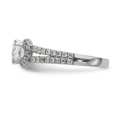14K Weißgold Verlobungsring mit rundem simuliertem Diamanten und Halo