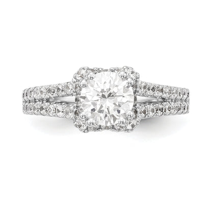 14K Weißgold Verlobungsring mit rundem simuliertem Diamanten und Halo