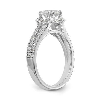 14K Weißgold Verlobungsring mit rundem simuliertem Diamanten und Halo