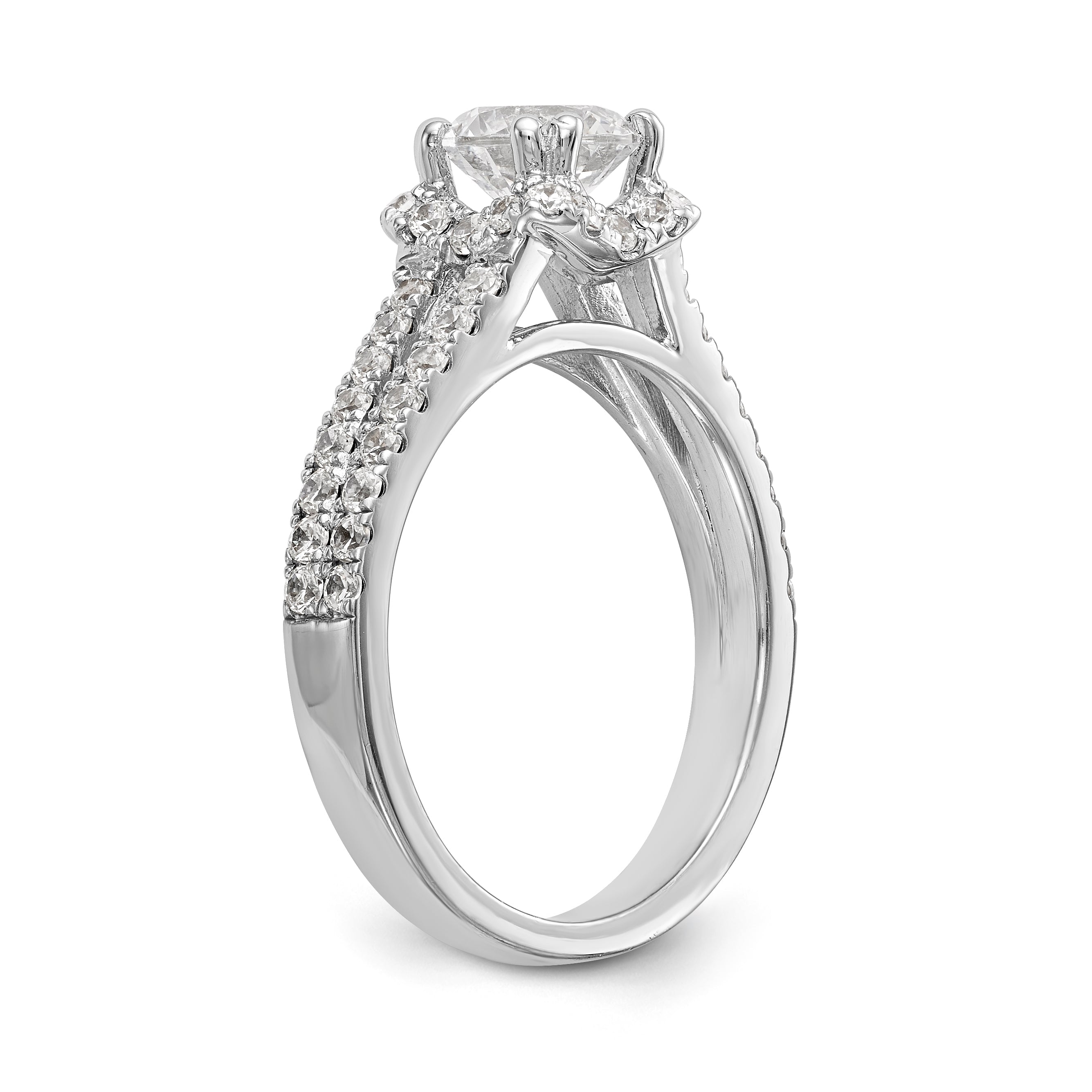14K Weißgold Verlobungsring mit rundem simuliertem Diamanten und Halo